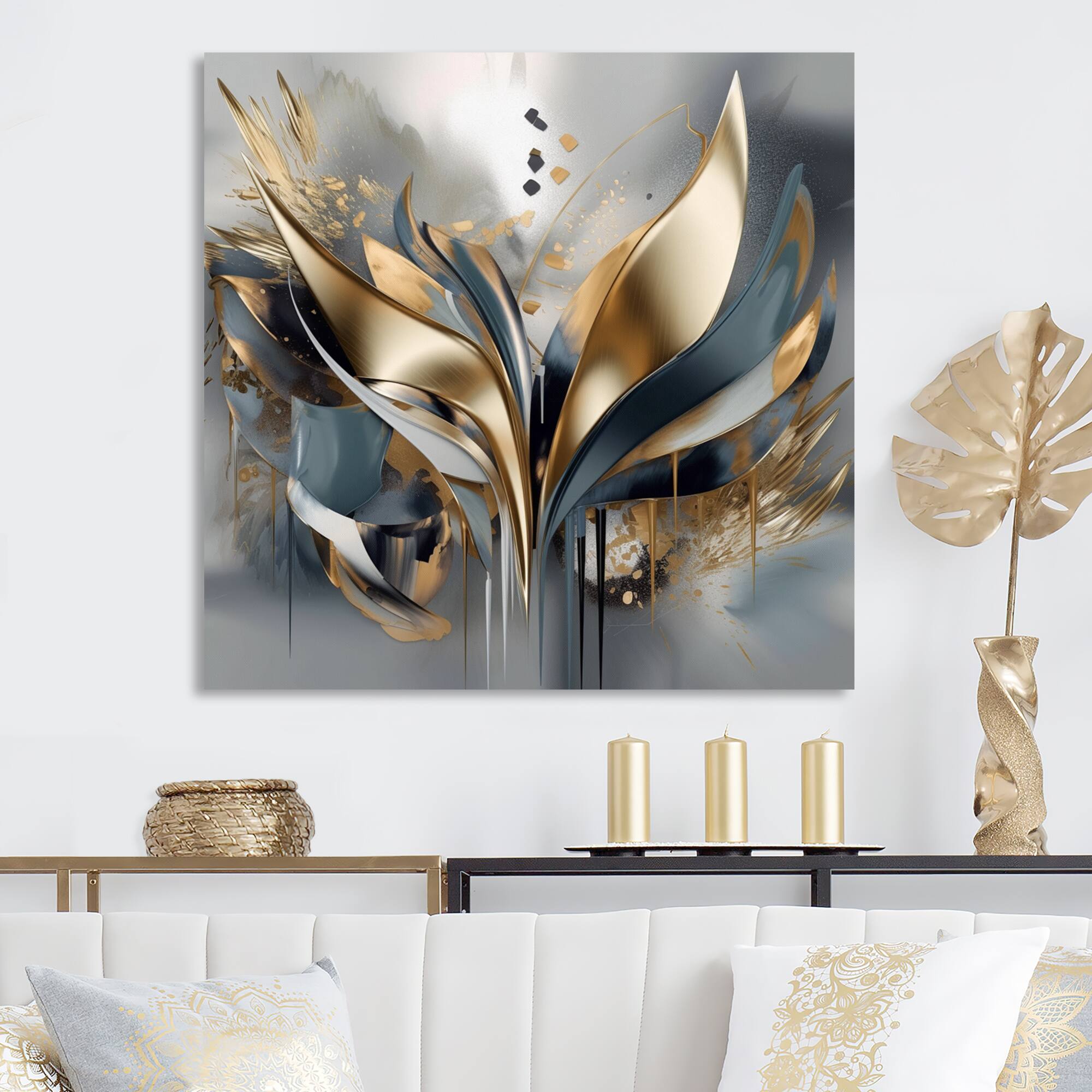Designart "Abstract Shapes And Lines Iv" Abstract Marble Canvas Print